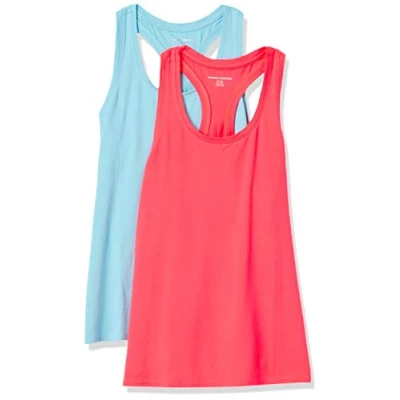 Afbeelding van Amazon Essentials 2 pack Tech Stretch Racerback Tank Top Denim Vest, Blauw Topaz/Neon Roze, X Large