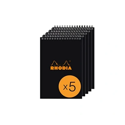 Afbeelding van Rhodia 165019C verpakking met 5 notitieblokken notitieblok, dubbele spiraal, 80 vellen gelinieerd g, zwart, 1 pak