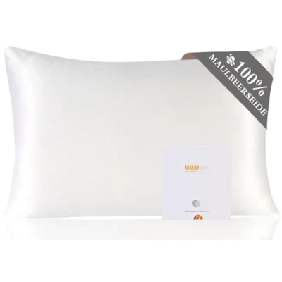 Afbeelding van Zimasilk Kussensloop van 100% moerbeizijde voor haar en huid, 19 momme zijde aan beide kanten, 1 stuk (40 x 80 cm, wit)