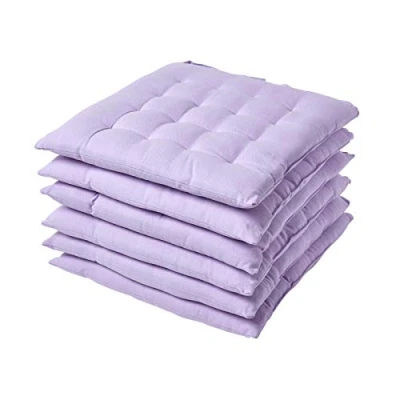 Afbeelding van Homescapes Set van 6 stoelkussens, 40 x cm, lichtpaars, zitkussen met banden en knoopsluiting, 100% katoen zachte polyester vulling, lila