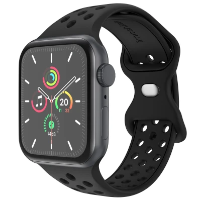 Afbeelding van Apple Watch Sport+ bandje Zwart Geschikt voor Series 1/2/3/4/5/6/7/8/9/10/SE/Ultra/Ultra 2 (44/45/46/49 mm) Maat M/L