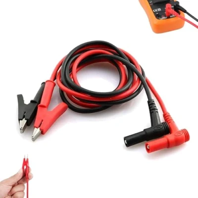 Afbeelding van 1 paar multimeter meetkabels banaanstekker hoek tot alligator krokodillenklemmen zachte flexibele testkabels draden voor elektrische test m