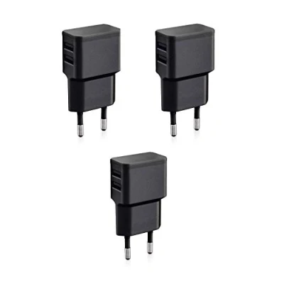 Afbeelding van Wicked Chili set van 3 USB oplader 12W / 2400mA Pro Series universele 2 poorts met ID Chip voor mobiele telefoon, powerbank en bluetooth speaker, stroomadapter (Dual stekker 90, zwart)
