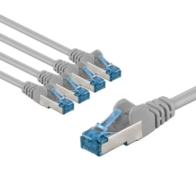 Afbeelding van goobay 66018 CAT 6a netwerkkabel set van 5 / patchkabel afgeschermd S/FTP/CU ethernetkabel, PiMF, LSZH/Cat kabel met 10 Gbits, grijs, x 2 m