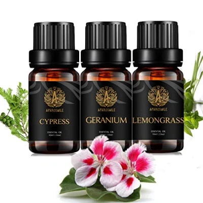 Afbeelding van 100% pure cipres etherische olieset voor diffusor, 3 x 10 ml therapeutische kwaliteit geranium olie kit massage, aromatherapie citroengras set het maken van kaarsen