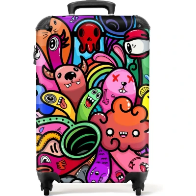 Afbeelding van NoBoringSuitcases.com® Kinderkoffer Design kinderen Regenboog Monster Meisjes Kindertrolley meisje Koffer jongen Past binnen 55x40x20 cm en 55x35x25 Reiskoffer met print