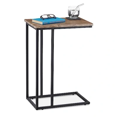 Afbeelding van Relaxdays bijzettafel, industrieel design, u vorm, klein tafeltje, metaal &amp; houtlook, 66 x 46 30 cm, grijs bruin/zwart