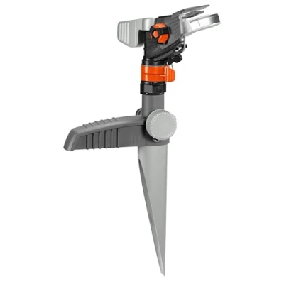 Afbeelding van Gardena 08136 20 Premium pulserende cirkel en sectorsproeier (op metalen spike): sproeier voor het besproeien van grotere oppervlakten tot 490 m², traploze reikwijdte instelling 12,5 m, Zwart, Oranje, Grijs