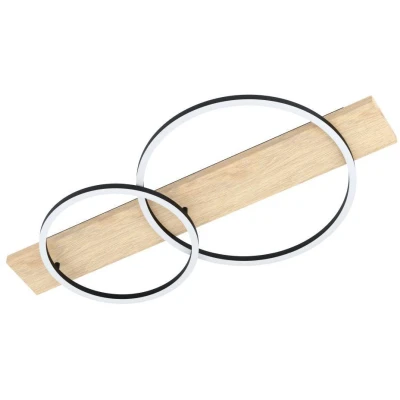 Afbeelding van EGLO LED plafondlamp Boyal, 2 lichts plafondspot van hout, metaal, kunststof, woonkamerlamp in natuurlijke kleurenel, zwart, wit, FSC gecertificeerd, warm L 78 cm