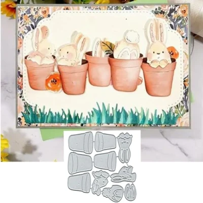 Afbeelding van Konijn Bloem Tuin Metalen Die Cuts, Frame Blad Snijden Dies Cut Stencils DIY Scrapbooking Decoratieve Embossing Papier Kaart Maken