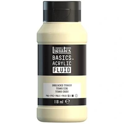 Afbeelding van Liquitex 8870411 Basics Fluid acrylverf met vloeiende consistentie, sneldrogend, lichtecht, waterbestendig, op waterbasis, fles van 118 ml, ongebleekt titanium