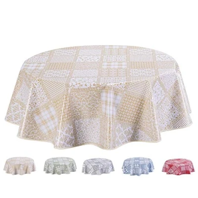 Afbeelding van Home Direct Tafelzeil van pvc, rond, 155 cm, beige
