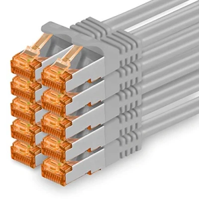Afbeelding van 1aTTack Cat 7 Ethernet Cable Kabel Netwerkkabel RJ45 10Gbps 600MHz 10 stuks grijs 0,25m