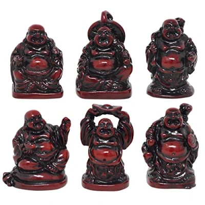 Afbeelding van 6 Kleine Boeddha Beeldjes Feng Shui Palissander C1024