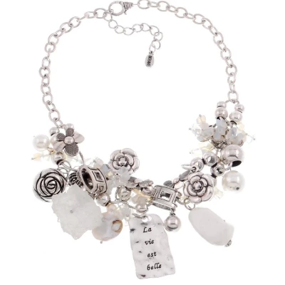 Afbeelding van Behave Ketting met grote stenen en bloemen