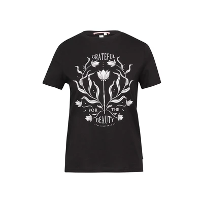 Afbeelding van QS MIT Front Tshirt print, Dames, Maat: Medium, Schwarz