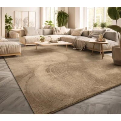 Afbeelding van Vloerkleed Woonkamer Laagpolig Eenkleurig Modern Design Wasbaar Geel Gold, Kleur: Donkerbeige, Maat:120x170 cm