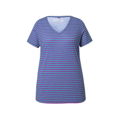 Afbeelding van Ulla Popken Striped Antibacterial Short Sleeve Tshirt print, Dames, Maat: 42/44, Blackberry