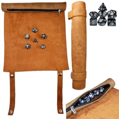 Afbeelding van POWER BEAST Dungeon 2 in 1 dobbelsteenzak + bord en oprolbare lade set met 7 dobbelstenen, roldobbelstenen, D&amp;D, bordspellen, kerkers draken, draken kerkers, DND, RPG, rollenspel.