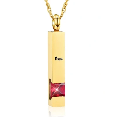 Afbeelding van Luxe Ashanger Met Ketting En Gravering Papa Assieraad Goudkleurig Rode Steen As Gedenksieraad Urn Incl. vuller