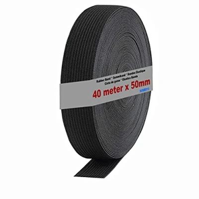 Afbeelding van HIMRY 40 m x 50 mm Rubberen Band voor Naaien, Plat Elastische van Polyester en Rubber, Zwart Kleur, KXB5007 black