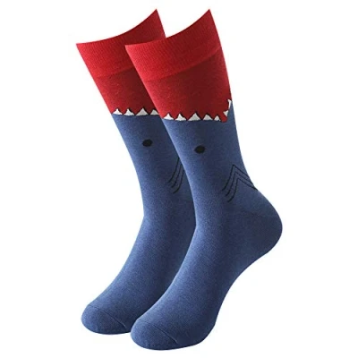 Afbeelding van Kleurrijke Fun kledingsokken Voor Heren, Funky Sokken Mannen, Fancy Nieuwigheid Grappig Patroon Casual Gekamde Katoenen Kantoorsokken, Coole Gekke Halverwege de Kuit Uniek en Opvallend (1 Pair Red Shark)