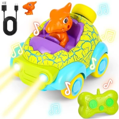 Afbeelding van Op afstand bestuurde auto vanaf 3 jaar, dinosaurusspeelgoed met lichten en muziek, dino speelgoed, autocadeaus voor jongens, speelgoed 2 tot 6 auto&#039;s, kinderen