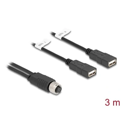 Afbeelding van Delock M12 Kabel A kodiert 8 Pin Buchse zu 2 x USB 2.0 Typ 3