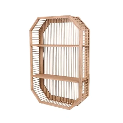 Afbeelding van Natural Living Wandplank/wandrek Ibiza rechthoekig naturel Boho stijl 2 plankjes 44 x 12 62 cm