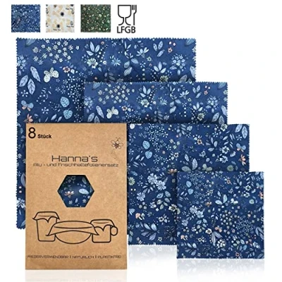 Afbeelding van Hanna&#039;s Bienenwachstücher Set van 8 bijenwasdoeken voor levensmiddelen, bijenwas, wasdoek, herbruikbare wasdoeken, waspapier