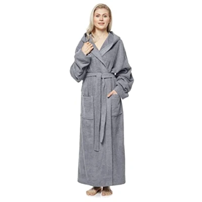 Afbeelding van Arus Pandora Damesbadjas met capuchon, Dames Maat: L lang, Unisex XL Grijs