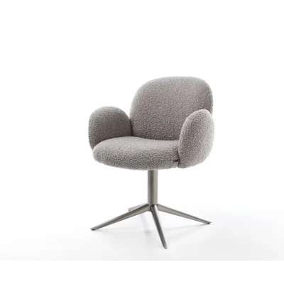 Afbeelding van DELIFE Draaistoel Nube Flex met armleuning bouclé zilver grijs kruispoot grafiet 360 draaibaar rocker functie pocketveer kern