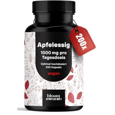 Afbeelding van appelazijn capsules 200 hoge dosis 1000 mg per portie metabolisme Apple Cider Vinegar capsules, tabletten veganistisch en geproduceerd in Duitsland