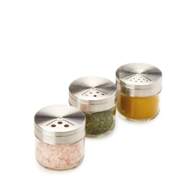 Afbeelding van Metaltex Kruidenpotjes, 3 delige set, platte kruidenstrooier, 100 ml, glas