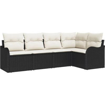Afbeelding van vidaXL 5 delige Tuin Sofa Set met Kussens Zwart Poly Rattan