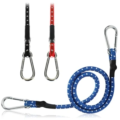 Afbeelding van COM FOUR® 3x elastische banden bagageriemen met witte strepen spankabel karabijnhaak voor fietsen, auto&#039;s, bagage (80cm 3 stuks kleurrijk)