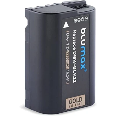 Afbeelding van Blumax Gouden batterij vervangt DMW BLK22 BLK22E 2250mAh 7,2V 16,2Wh compatibel met Panasonic DC S5 S5K G9 GH5 II GH5S