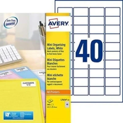 Afbeelding van Avery l7654 15 Mini Laser Print Etiketten 45,7 x 25,4 MM Wit Pack van 600