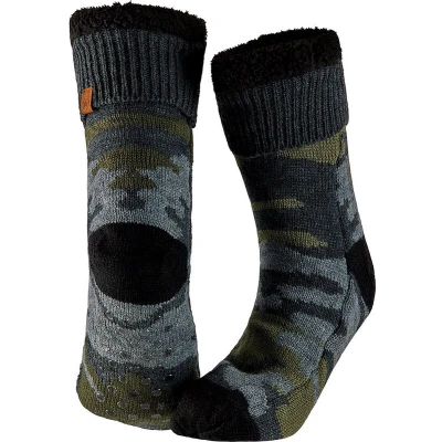 Afbeelding van Apollo Huissokken heren met anti slip Zwart/Groen One size Fluffy sokken Slofsokken Huisokken Warme