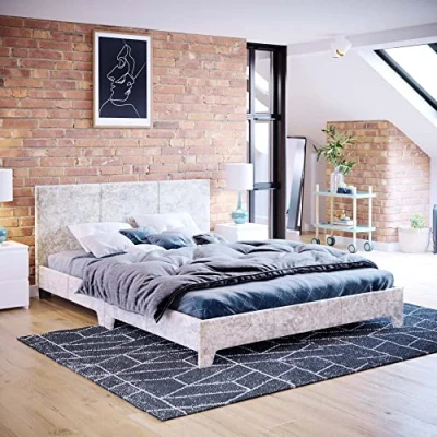 Afbeelding van Vida Designs Victoria tweepersoonsbed, 120 cm, 6 bedframe, gestoffeerd hoofdeinde, slaapkamermeubilair, oesterfluweel