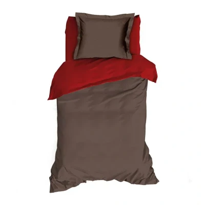 Afbeelding van Romanette Comtesse flanel dekbedovertrek Bruin/ Rood 1 persoons (140x200/220 cm + sloop)