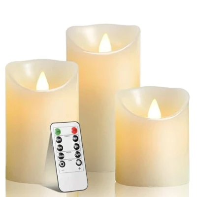Afbeelding van BiYaNuo LED Kaarsen, Vlamloze Kaarsen 4&quot; 5&quot; 6&quot; Real Wax Batterij Kaars Pillars, 10 Key Afstandsbediening met 24 Uur Timer Functie (Ivoor,3 * 1)