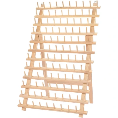 Afbeelding van Curtzy 120 Spoelen Houten Draadrek Houder Draad Organiser Standaard met Muur Haken Staand of Muurgemonteerd Berkenhout Naaien Spoel Voor Boorduren, Quilten en Naai Garens