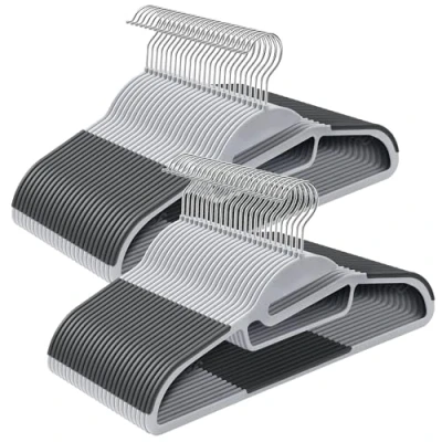 Afbeelding van SONGMICS Plastic kleerhanger, set van 50, kleerhanger met U vormige opening, antislip, ruimtebesparend, 0,5 cm dik, 41,5 breed, 360 draaibare haak, lichtgrijs donkergrijs CRP41G 50