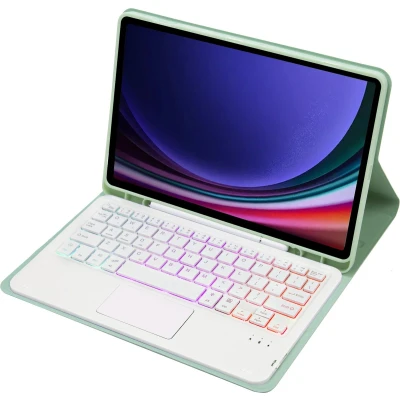 Afbeelding van Case2go Bluetooth Toetsenbord geschikt voor Samsung Galaxy Tab S9/S9 FE (2023) QWERTY met verlichting Stylus pen houder en Touchpad Mint Groen