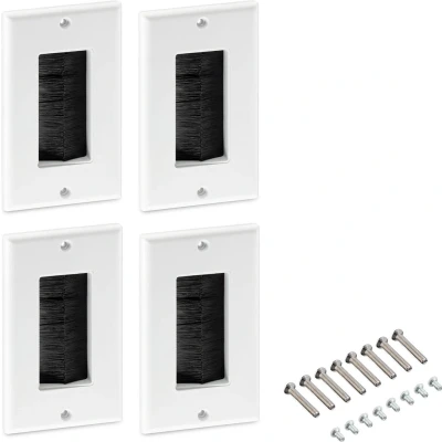 Afbeelding van Kwmobile kabeldoorvoer Set van 4 Afdekking met borstels voor kabels Wegwerking Kabelbox DIY projecten Wit/Zwart