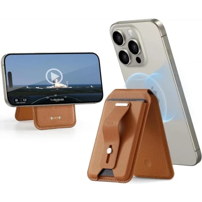 Afbeelding van ESR Magnetische Kaarthouder Compatibel met MagSafe en HaloLock Pasjeshouder Portemonnee voor 3 Pasjes Find My Standaard Bruin