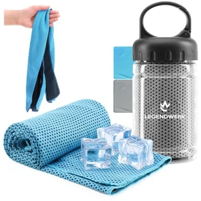 Afbeelding van COM FOUR® 2x verkoelende handdoek in fles bij hitte, vermoeidheid, inspanning, sport, zonnebrand (2x doek blauw/grijs)