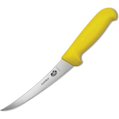 Afbeelding van Victorinox Fibrox uitbeenmes, Swissmade, 15 cm gebogen, smal, flexibel lemmet, antislip, roestvrij, geel