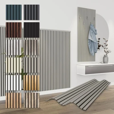 Afbeelding van HEXIM Akoestische panelen, 138,5 x 60 cm, flexibele lamellenwand, hout, mdf wandpanelen, wandbekleding, binnendecoratie, geluidsisolerend (6 4,98 m² zandgrijs APH02)